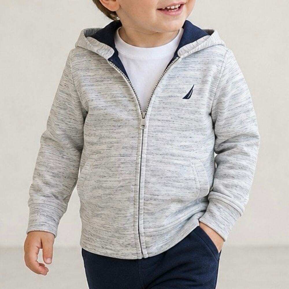 Nautica Boys Expedition Sherpa Full Zip Hoodie Gray Navy Size 4 NWT